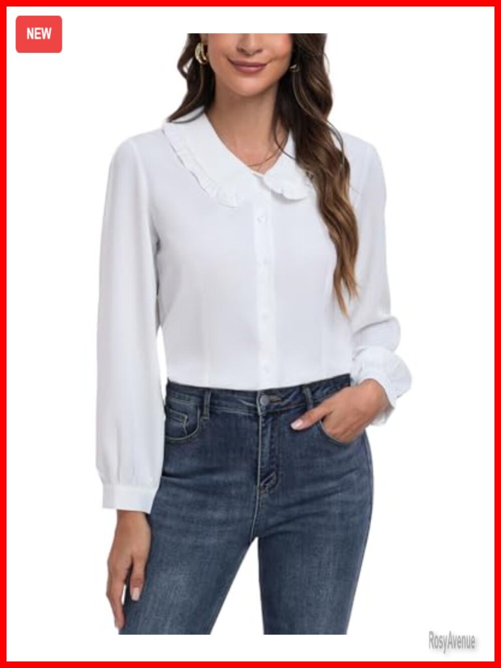 Women's Peter Pan Collar Button Down Blouse Puff Sleeve Work Shirt